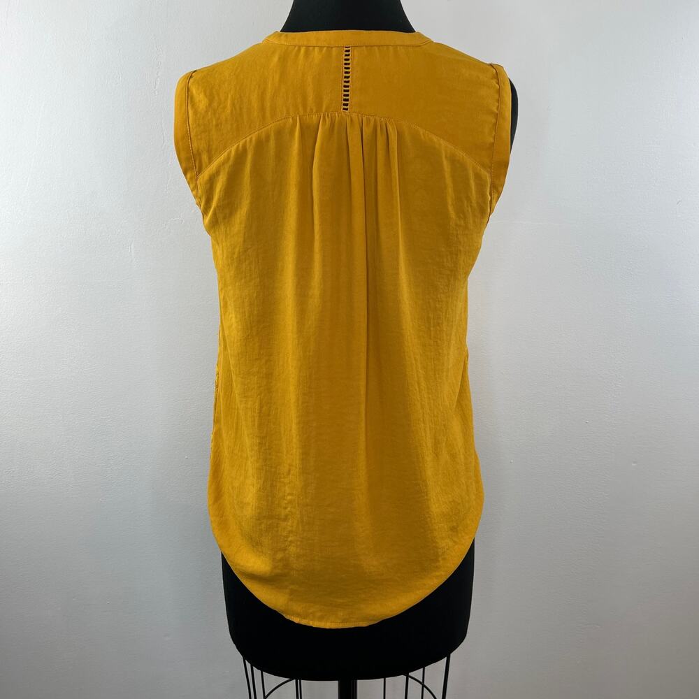 Anthropologie MAEVE Mustard Yellow Floral Embroidered Lace-Up Sleeveless Top 4 - Picture 8 of 12